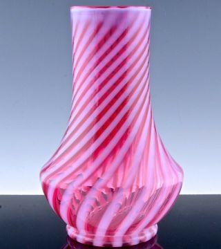 Gorgeous Large Vintage Cranberry Candy Stripe Swirl Opalescent Glass Flower Vase