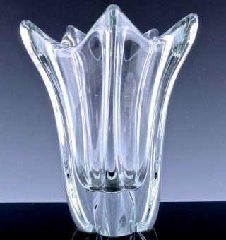 & Impressive Large Heavy Daum France Crystal Art Glass Flower Vase