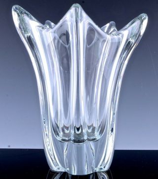 & IMPRESSIVE LARGE HEAVY DAUM FRANCE CRYSTAL ART GLASS FLOWER VASE 2