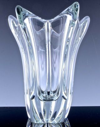 & IMPRESSIVE LARGE HEAVY DAUM FRANCE CRYSTAL ART GLASS FLOWER VASE 3