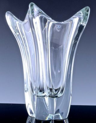 & IMPRESSIVE LARGE HEAVY DAUM FRANCE CRYSTAL ART GLASS FLOWER VASE 4