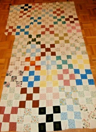 Vintage Unfinished Postage Stamp Pattern Quilt Top 39 " X 76 " 45 " Wide On One End