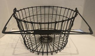 Antique Large Primitive Metal Wire Egg Gathering Basket W/ Handle Chicken Farm
