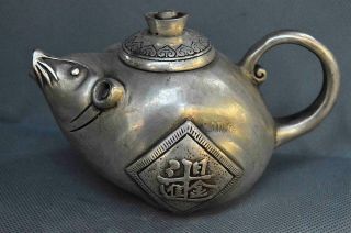 Collectable Handwork Art Miao Silver Carve Fortune Mice Mouse Old Noble Tea Pot
