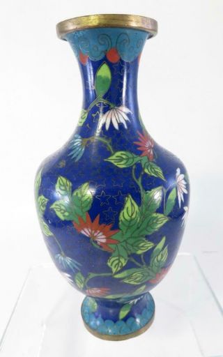 Antique Chinese Export Cobalt Cloisonne Vase With Floral Vining