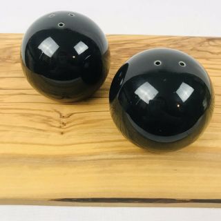 Mid Century Modern Ceramic Salt Pepper Shakers Sphere Round Orb Black Japan