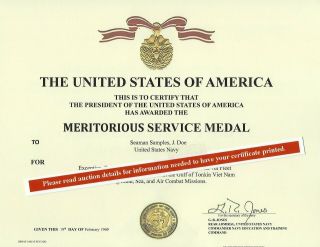 U.  S.  Navy Meritorious Service Medal Replacement Certificate