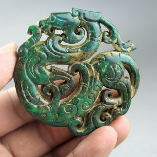 2.  8  China Old Green Jade Chinese Hand - Carved Dragon Statue Jade Pendant 2142