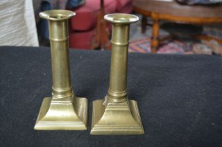 Antique Pair English Georgian Neoclassical Brass Candlesticks C.  1790s