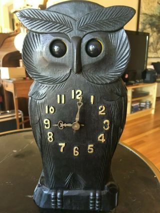 Moving Eye Mechanical Carved Wood Owl Clock