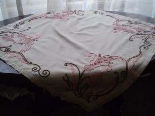 Very Rare vintage hand - embroidered cotton linen tablecloth 2