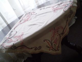 Very Rare vintage hand - embroidered cotton linen tablecloth 5