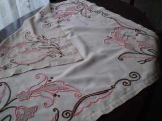 Very Rare vintage hand - embroidered cotton linen tablecloth 7