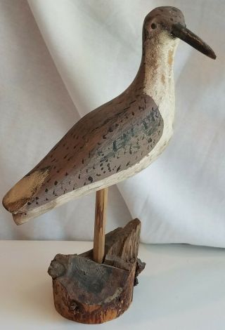 England Hand Carved Wooden Shore Bird Decoy Hunting Signed Randall 11.  5 "
