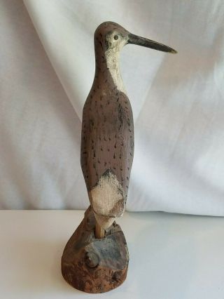 England Hand Carved Wooden Shore Bird Decoy Hunting Signed Randall 11.  5 
