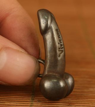 Rare Fashion Chinese Old Bronze Hand Casting Penis Statue Netsuke Key Pendant