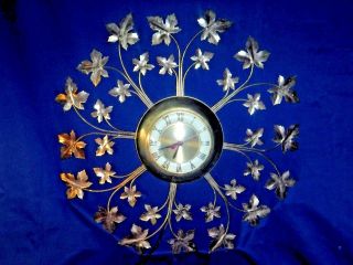 Vintage Brass United Starburst Wall Clock Large 23 " Mid Century Ivy Leaf