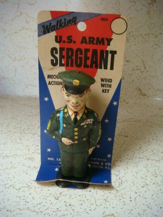 Vintage Metal Us Army Soldier Wind - Up Toy