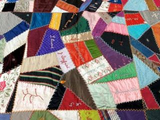Antique Dated 1907 Crazy Signature QUILT Top Many Names Genealogical RESEARCH 2