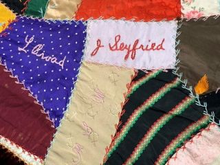 Antique Dated 1907 Crazy Signature QUILT Top Many Names Genealogical RESEARCH 4