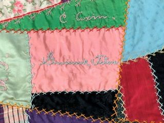 Antique Dated 1907 Crazy Signature QUILT Top Many Names Genealogical RESEARCH 5