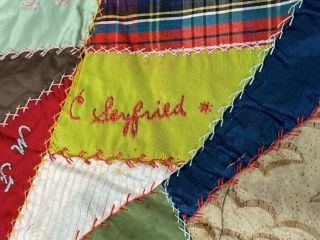 Antique Dated 1907 Crazy Signature QUILT Top Many Names Genealogical RESEARCH 6