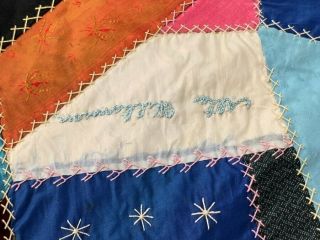 Antique Dated 1907 Crazy Signature QUILT Top Many Names Genealogical RESEARCH 8
