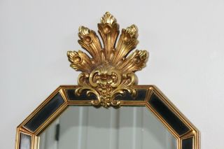 VINTAGE HOLLYWOOD REGENCY BLACK GOLD GILT CARVED MIRROR FRENCH ITALIAN 4