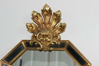 VINTAGE HOLLYWOOD REGENCY BLACK GOLD GILT CARVED MIRROR FRENCH ITALIAN 5