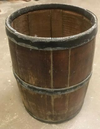 Vintage Primitive Wooden Metal Strap Powder Nail Keg Whisky Beer Barrel 12”by 9”