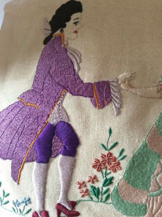 Antique - Hand - Embroidered - Sampler Crinoline Lady/ Gentleman
