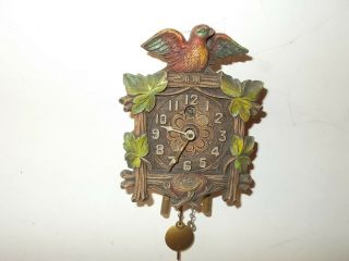 Lux Keebler Bird With Wings Spread Wide Miniature Pendulette Clock Circa.  1940