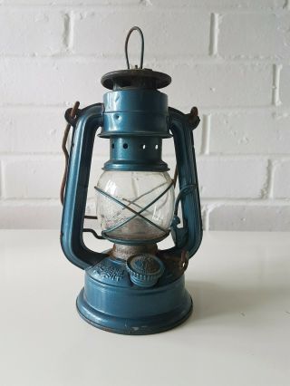 Vintage Small Oil / Paraffin Hanging Storm Lantern - Blue