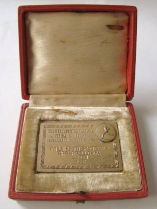 Romania - Bulgaria Early Communist Desk Sport Medal With Case,  1956
