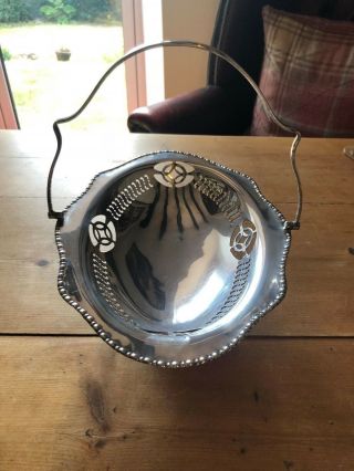 Vintage Art Deco Silver Plated Oval 12 " - Long Basket Bowl With Carry Handle