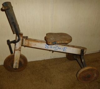 Antique The Sammie Car - Tricycle Ride On - Wooden - Estate Find