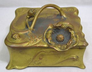 Vtg Large Pot Metal Art Nouveau Jewelry Trinket Box Signed The Best 1920s