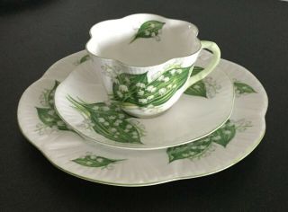 Shelley Dessert Set - Lily Of The Valley Pattern - Cup,  Saucer,  Cake Plate