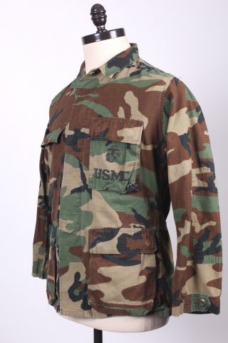 Vtg 80s Usmc Bdu Hot Weather Combat Woodland Camo Shirt Jacket Mens Small
