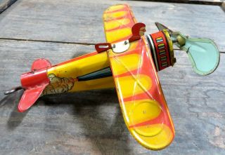 Vintage Tin Litho Wind - Up Toy Airplane “unique Art Sky Rangers” Condit