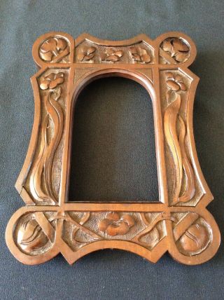 Antique Art Nouveau,  Arts And Crafts Carved Wooden Oak Photo Picture Frame C1910