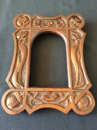 Antique Art Nouveau,  Arts and Crafts carved wooden Oak photo picture frame c1910 2