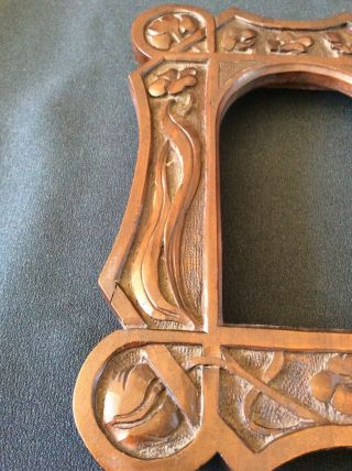 Antique Art Nouveau,  Arts and Crafts carved wooden Oak photo picture frame c1910 3