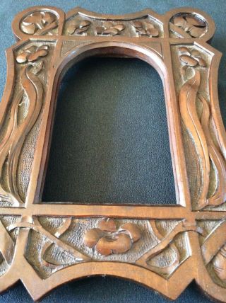 Antique Art Nouveau,  Arts and Crafts carved wooden Oak photo picture frame c1910 4