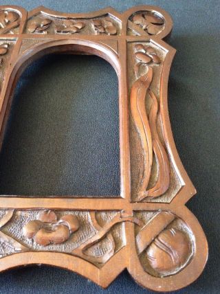 Antique Art Nouveau,  Arts and Crafts carved wooden Oak photo picture frame c1910 5