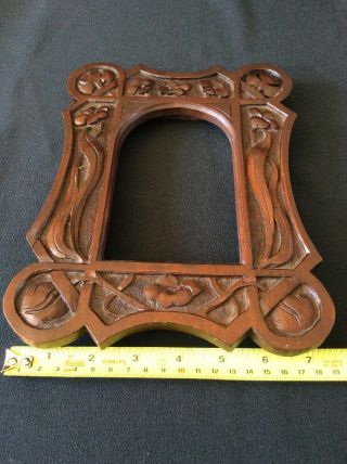 Antique Art Nouveau,  Arts and Crafts carved wooden Oak photo picture frame c1910 7