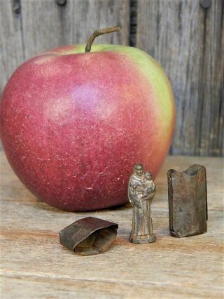 Rare Antique Miniature Mary & Jesus Statue In Tin Case Travel War Aafa