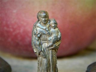 Rare Antique Miniature Mary & Jesus Statue in Tin Case Travel War AAFA 3