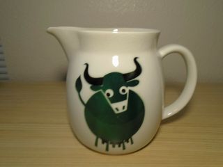 Vintage Early Arabia Pottery Finland 6.  25 " Green Cow Milk Pitcher Mcm Kaj Franck