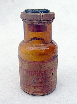 Old Merck Atropine Small Amber Bottle Still